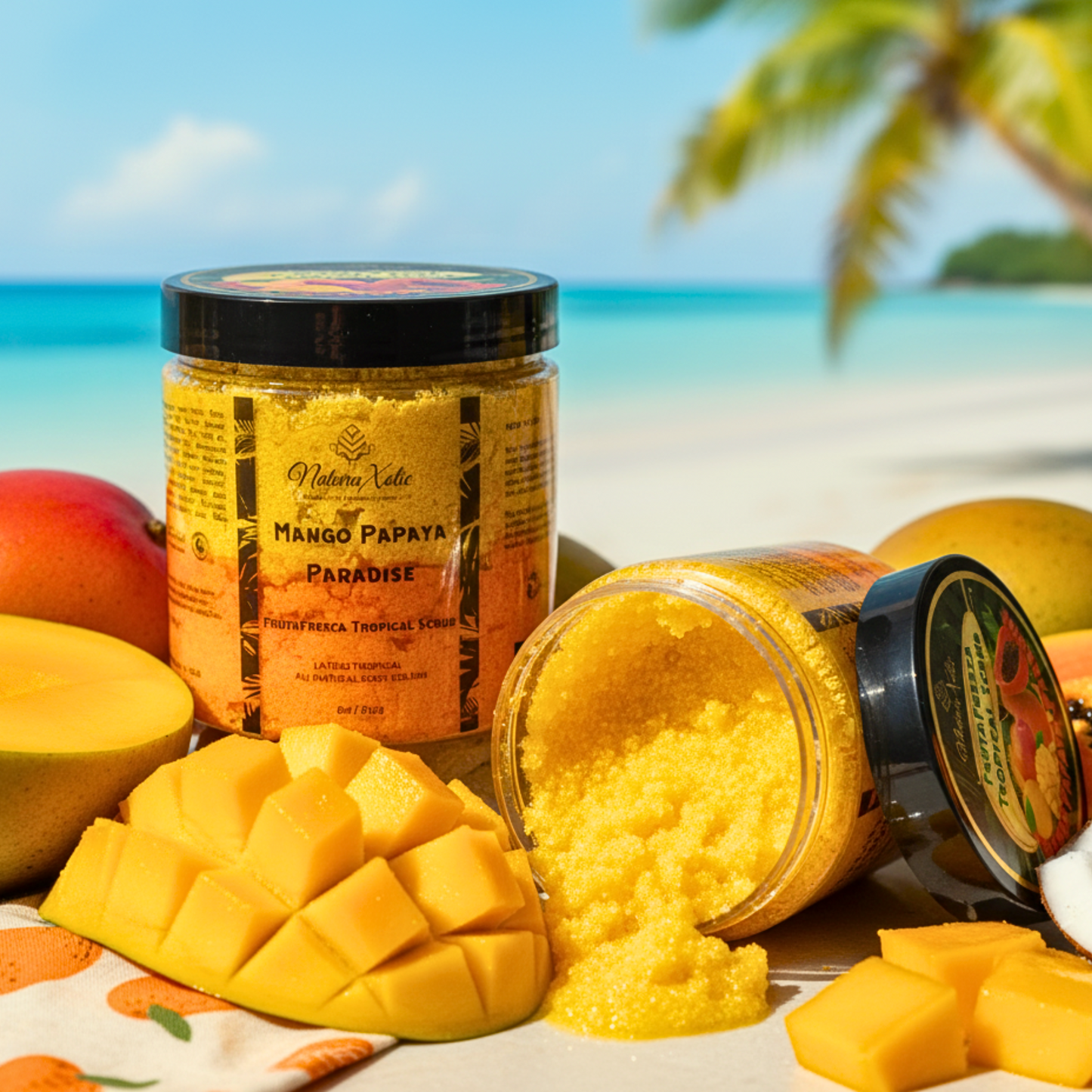 Mango Papaya Paradise Organic Sugar Scrub – A Tropical Luxury Shower Experience 8oz