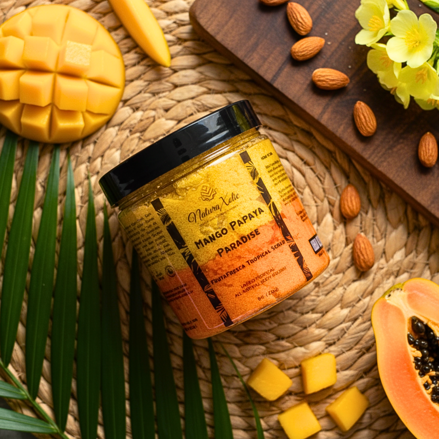 Mango Papaya Paradise Organic Sugar Scrub – A Tropical Luxury Shower Experience 8oz