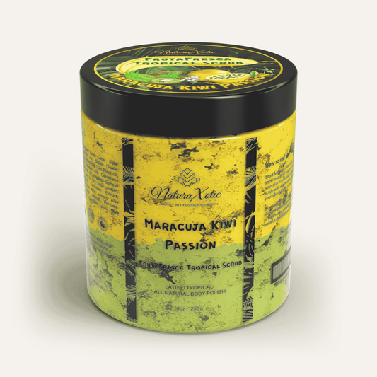 Maracuja Kiwi Passion sugar scrub jar with vibrant fruits